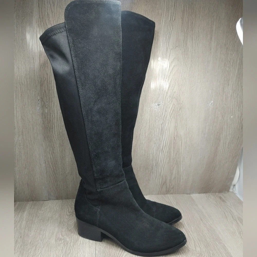 Blondo Gallo Riding Knee Boot Black Suede‎ Waterproof Block Heel 8.5 B6225